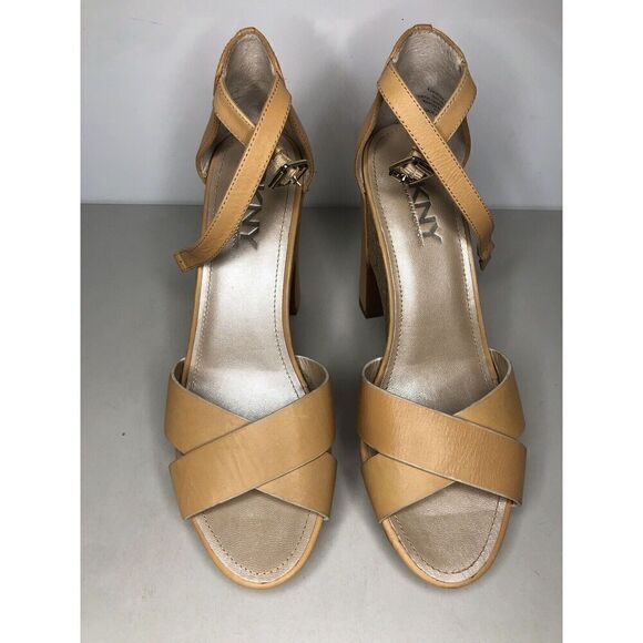 DKNY Natural Brown Leather Peep Toe Strap Dress High Heels Women’s sz 9M US/40EU - Picture 16 of 16